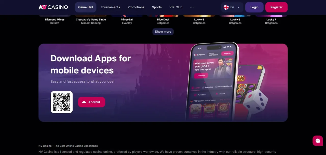 NVCasino interface